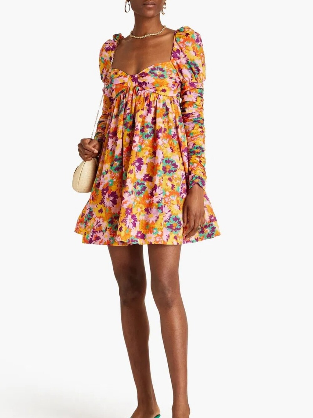 Zimmermann Floral Ruched Mini Dress Cottagecore Romantic Boho Resort Y2K Sz 0(4)
